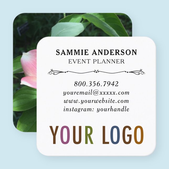 Round Corners with Logo & Photo Modern Square Business Card (MISOOK White Rounded Square Business Card with Logo and Photo)