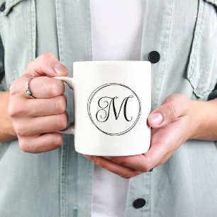 Round Curly Script Monogram Coffee Mug