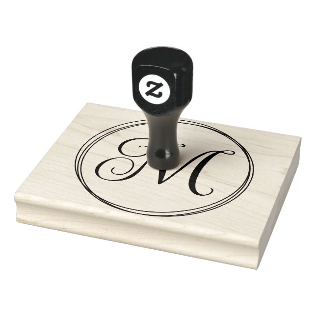 Round Curly Script Monogram Rubber Stamp (Stamp)