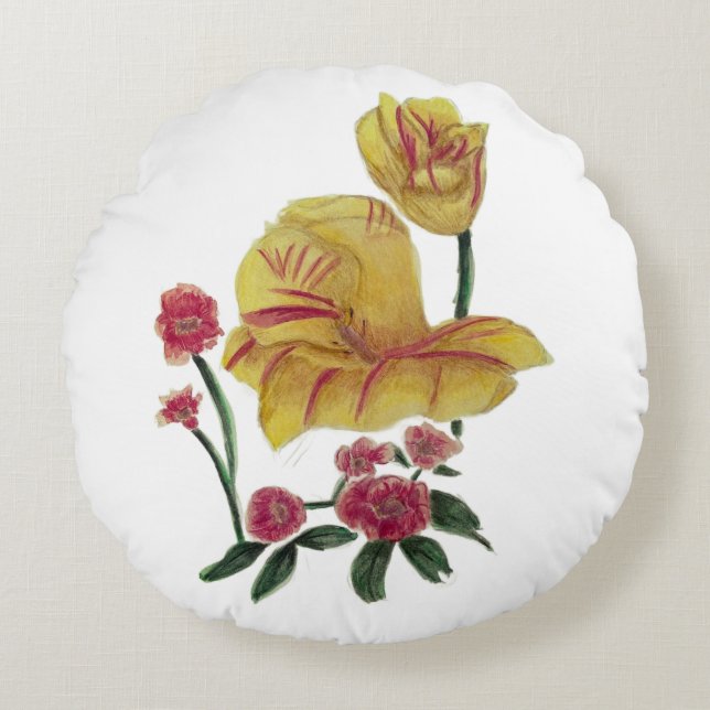 Round Cushion Watercolour Flower Design (Front)