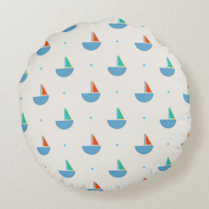 Round cushion with a pattern of small boats