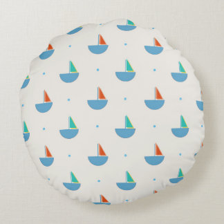 Round cushion with a pattern of small boats