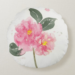 round cushion with pink camelia
