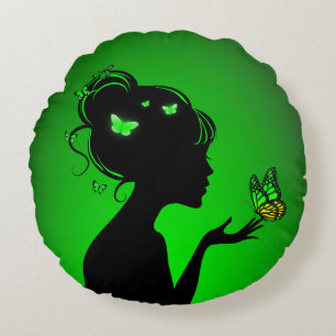 Round cushions The woman butterflies green