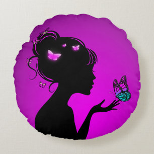 Round cushions The woman purple butterflies