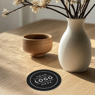 Round Custom Black Business Logo Minimal Paper Coaster