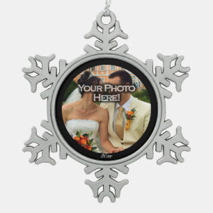 Round Custom Photo/Year Snowflake Snowflake Pewter Christmas Ornament