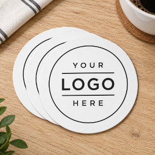 Round Custom White Business Logo Minimal Paper Coaster