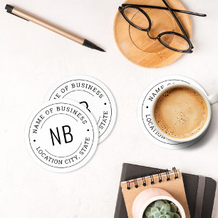 Round Custom White Business Monogram Location Paper Coaster