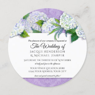Round Damask Hydrangea Purple Floral Wedding Invitation
