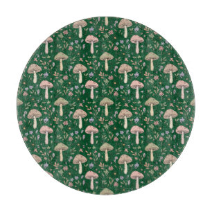 Round Dark Forest Emerald Fungi Jewel Tone Circle Cutting Board