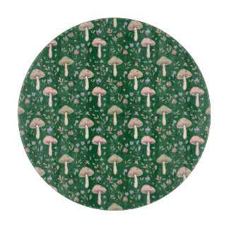 Round Dark Forest Emerald Fungi Jewel Tone Circle Cutting Board