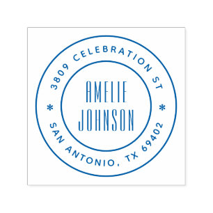 Round Deco Typography Name Return Address Self-inking Stamp