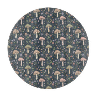 Round Deep Slate Blue Fungi Dark Academia Circle Cutting Board