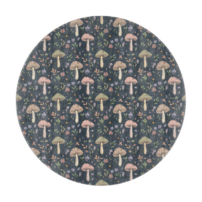 Round Deep Slate Blue Fungi Dark Academia Circle Cutting Board (Front)