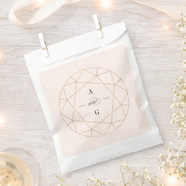 Round Diamond Gem Geometric Monogram Chic Wedding Favour Bag (Clipped)