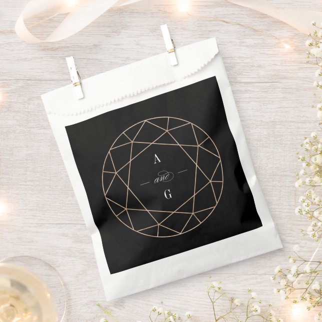 Round Diamond Gem Geometric Monogram Chic Wedding Favour Bag (Clipped)