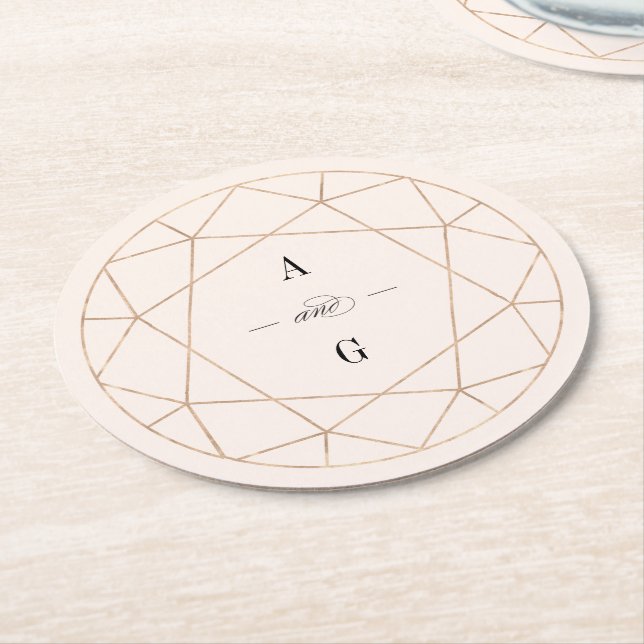 Round Diamond Gemstone Geometric Stylish Wedding Paper Coaster (Angled)