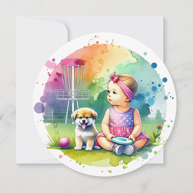 Round Disc Golf themed Girl's Baby Shower Invitation (Front)