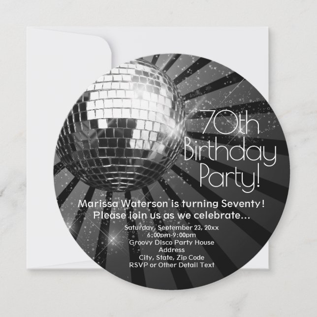 Round Disco Ball 70th Birthday Party Invitation (Front)