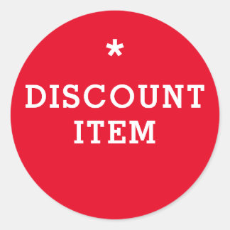 Round Discount Item Red and white  Classic Round Sticker