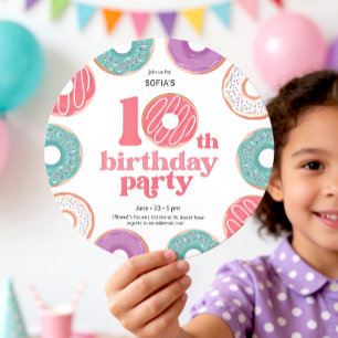 Round Donut Party Girl 10th Birthday Invitation