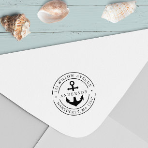 Round Double Border Anchor Return Address Self-inking Stamp