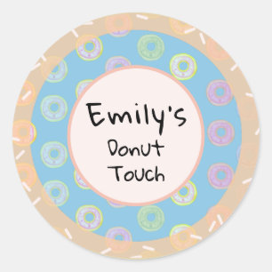 Round Doughnut Touch Blue Custom Name Stickers