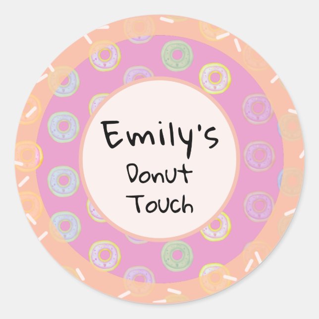 Round Doughnut Touch Pink Custom Stickers (Front)