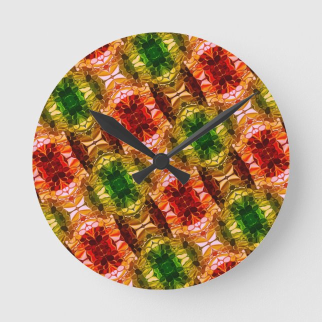 Round drawing generate red, green, and gold shapes clock (Front)
