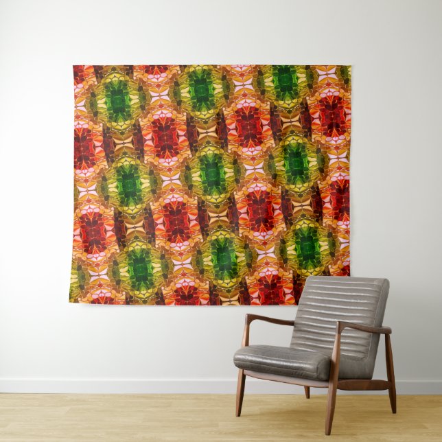 Round drawing generate red, green, and gold shapes tapestry (In Situ (Horizontal))
