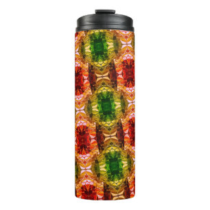 Round drawing generate red, green, and gold shapes thermal tumbler