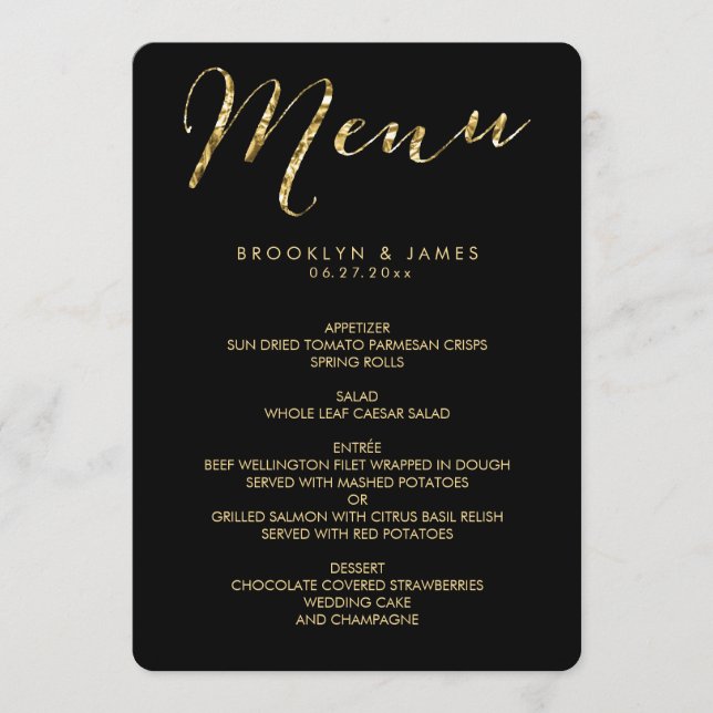 Round Elegant Black Wedding Menu With Gold Foil (Front)