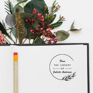Round Elegant Leaves Custom Library Books Self-inking Stamp