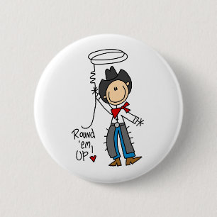Round 'Em Up! Cowboy Stick Figure Button