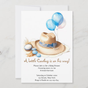 Round 'Em Up - Watercolor Cowboy Baby Shower Invitation