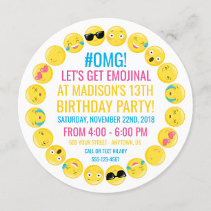 Round Emoji Birthday Party Invitation