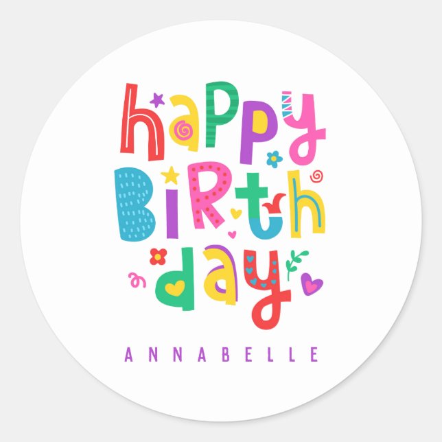 ROUND ENVELOPE SEAL STICKER : HAPPY BIRTHDAY  (Front)