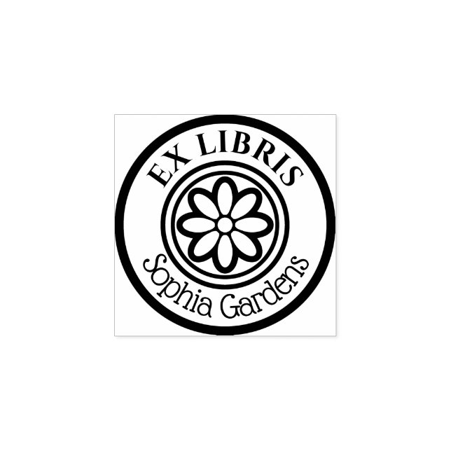 Round Ex Libris 6 Petal Flower 01 Rubber Stamp (Imprint)