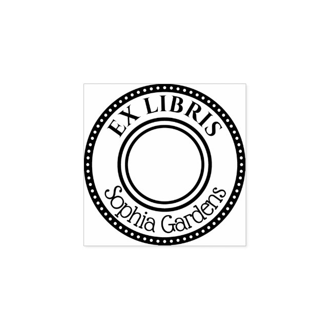 Round  Ex Libris Decorative edge Rubber Stamp (Imprint)