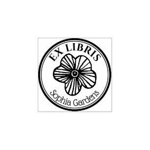 Round Ex Libris - Hand Drawn Flower Rubber Stamp