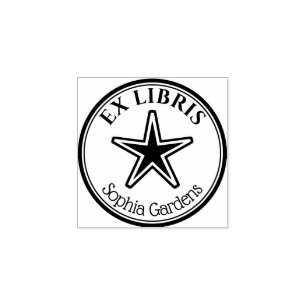 Round Ex Libris - Outlined Star Rubber Stamp