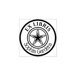 Round Ex Libris Star Motif Rubber Stamp