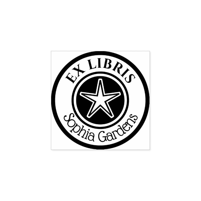 Round Ex Libris Star Motif v2 Rubber Stamp (Imprint)