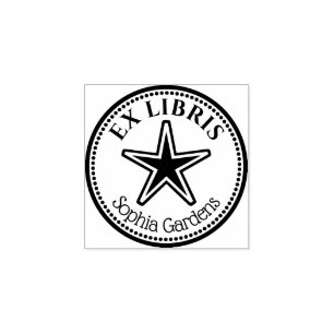 Round Ex Libris - Star Rubber Stamp