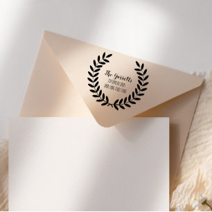 Round Family Name Leaf Bracket Return Address Self-inking Stamp