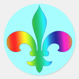 Round Fleur de Lis Stickers RAINBOW COLORS