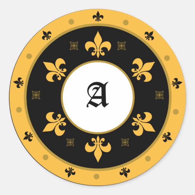 Round Fleur de Lis Stickers with Customisable Text (Front)