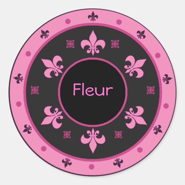 Round Fleur de Lis Stickers with Customisable Text (Front)