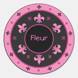 Round Fleur de Lis Stickers with Customisable Text